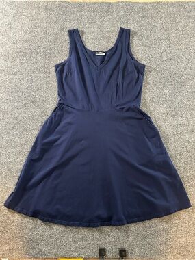 HUHOT Sleeveless Active Wear Navy Blue Dress with Pockets